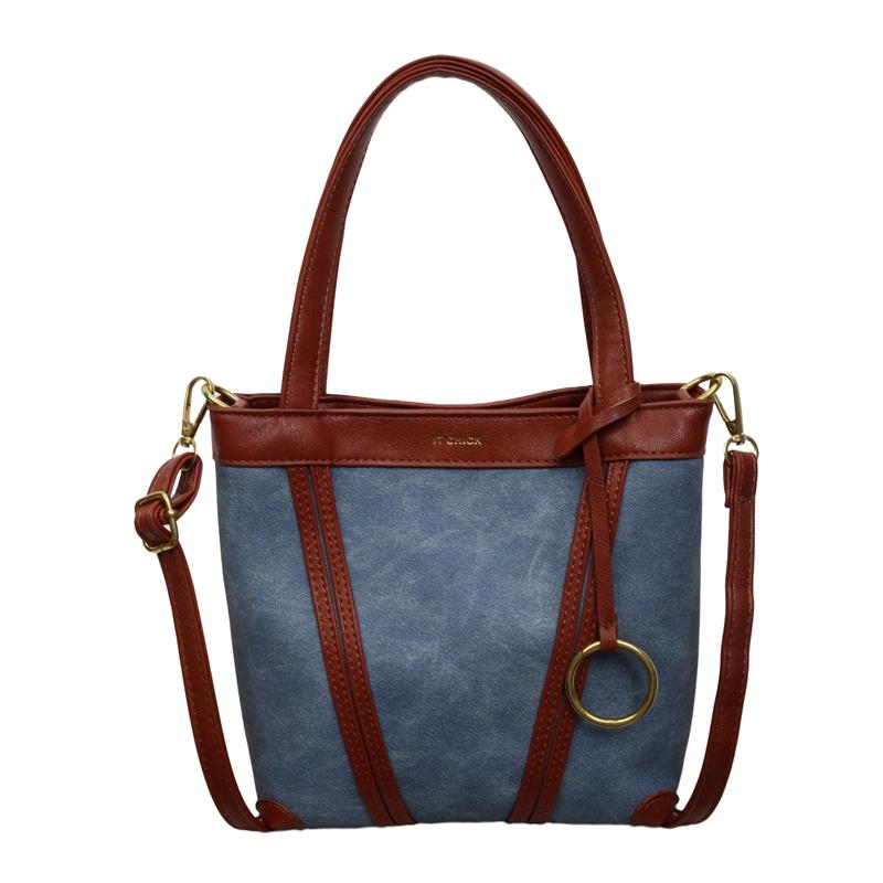 Portable Denim Tote Bag Women s Shoulder Underarm Bucket Bag светло-синий