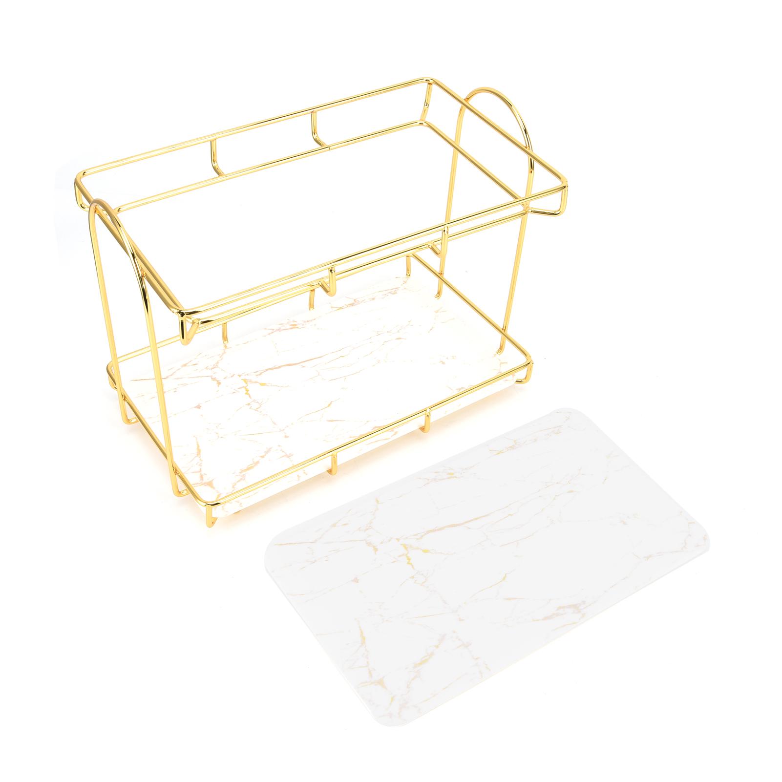 

Bathroom Countertop Rack Large Capacity 2 Tiers Gold Bathroom Countertop Rack for Home Hotel