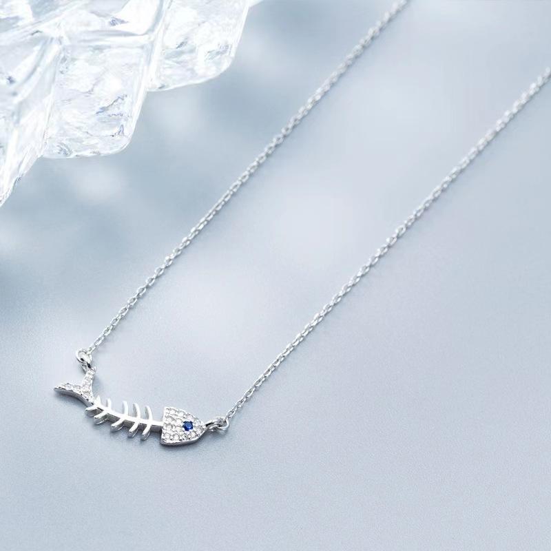 925 Sterling Silver Fishbone Full Diamond Korean Style Simple All-Match Student Mori Style Clavicle Chain Elegant Ins Fashion Classic Style Ornament