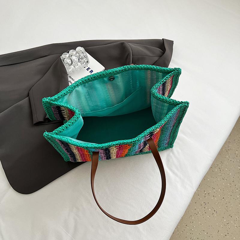 Stripe Big Straw Tote Bags for Women 2024 Summer Fashion Summer Shoulder Bags Handbags and Purses Weave Beach Bag