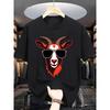 European Size Men'S Summer Fashion Casual T-Shirt, Crew Neck with Slight Stretch, Knit Fabric, Regular Fit, Print Goat Head with Glasses Pattern