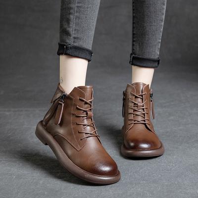 Large Size Martin Boots Women's Autumn and Winter Soft-soled Small Short Boots Flat-soled 2025 Single Boots Rubber Soles Retro Velvet Low-top Leat