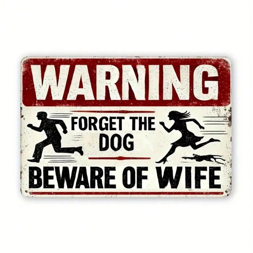 Beware Of Wife Metal Sign 8x12 Funny Vintage Warning Plaque Home Bar Cave Wall Decor