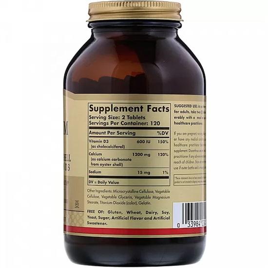 Solgar Calcium „600“, aus Austernschalen mit Vitamin D3