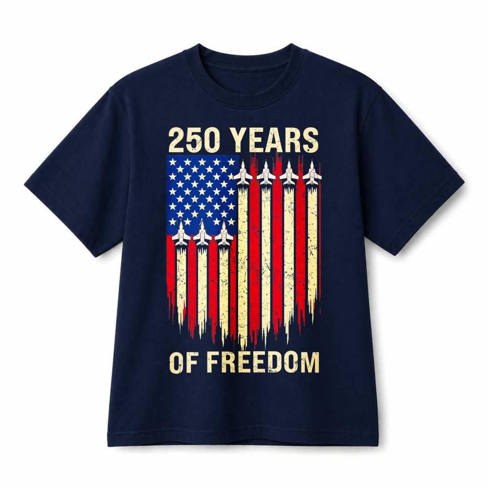 USA Flag Fighter Jet 250 Years Of Freedom Patriotic Cotton T-Shirt Unisex XXXXL