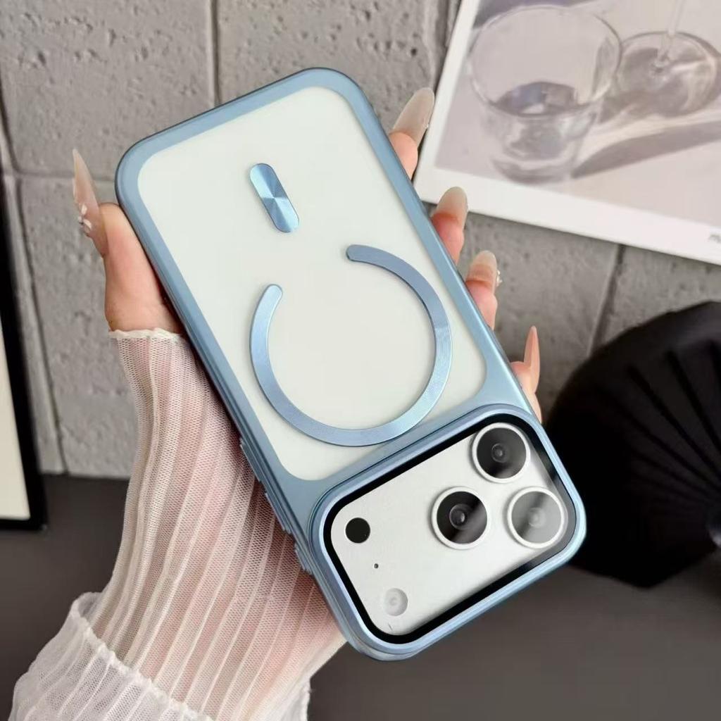 Electroplated PC lens film holder, suitable for iPhone18promax magnetic mobile phone case, Apple 17 transparent 16 anti-drop.