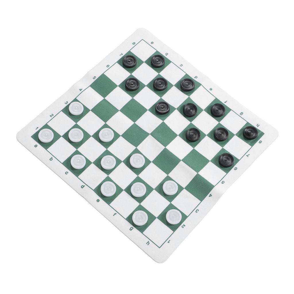 Checkers Set Educational Portable Foldable PU Lther Board Draughts Board Game for Children Adults