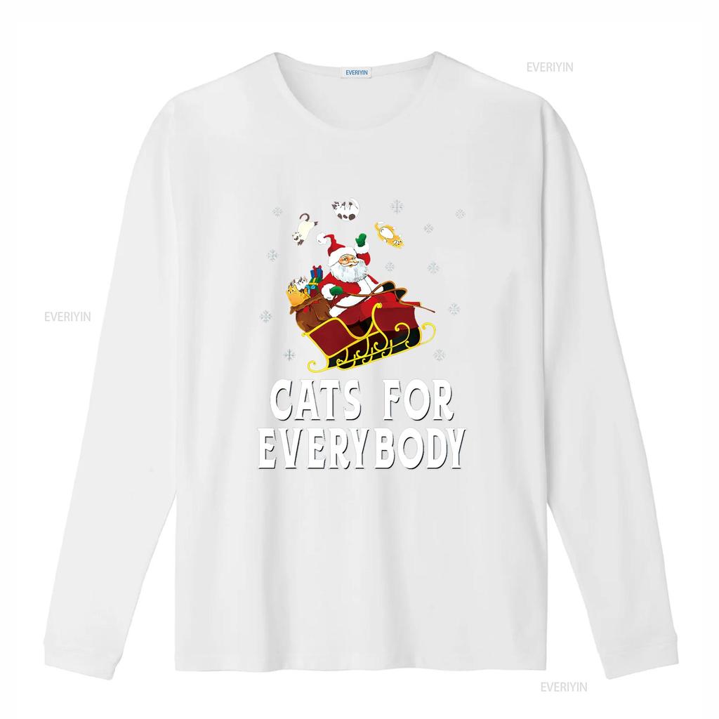 Cats For Everybody Christmas Cat Funny Xmas Women Santa T Shirt Vintage Washed Casual Slightly Homme Stretched Breathable