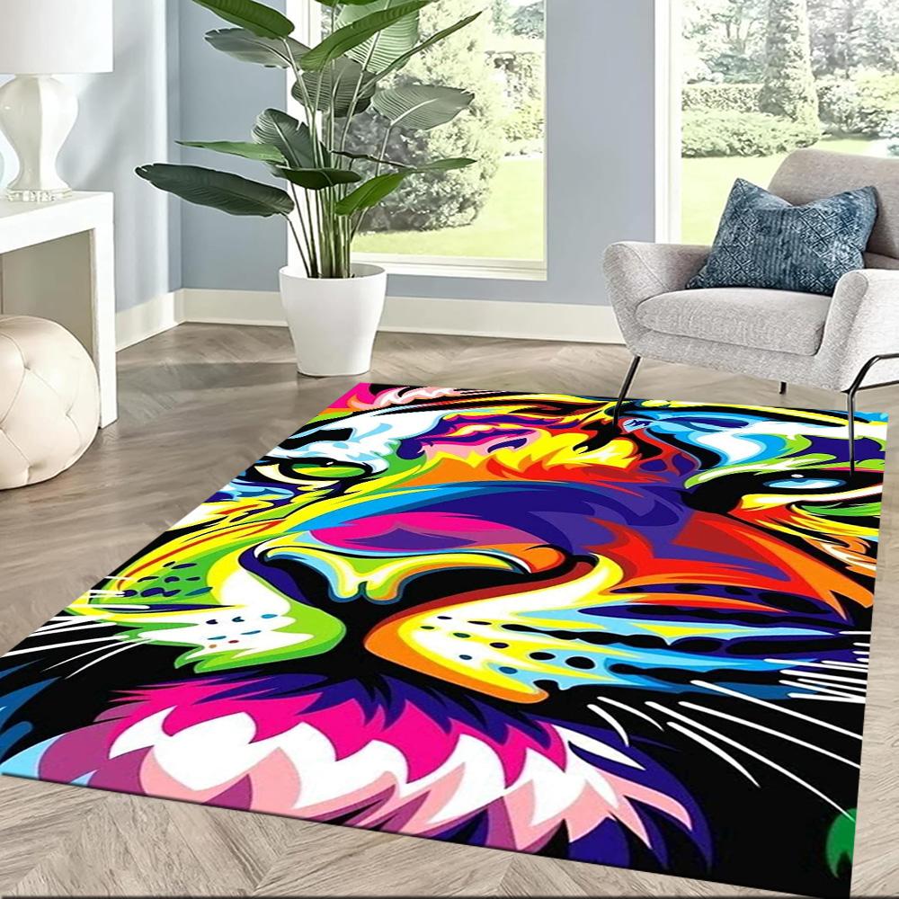 Colorful Tiger Portrait Floor Mats for Living Room, Bedroom and Room Decoration Are Suitable for Gifts.