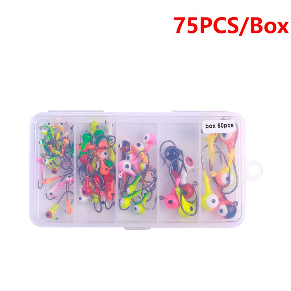 60/75pcs/box Fishing Hooks Set Barbed Jig Head Hooks Jigging Head Hooks for Soft Worm Fishing