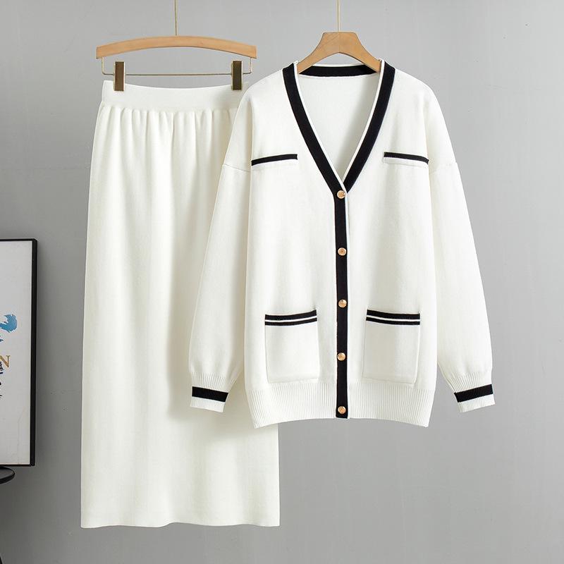 Damen Übergröße Mode Lässiges Strickset: Lockerer Pullover & Midirock für Herbst/Winter