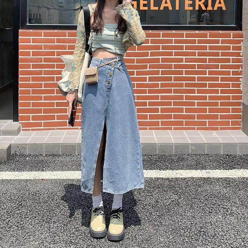 

Женские весенние однотонные джинсовые юбки с карманами и высокой талией XXL светло-синий