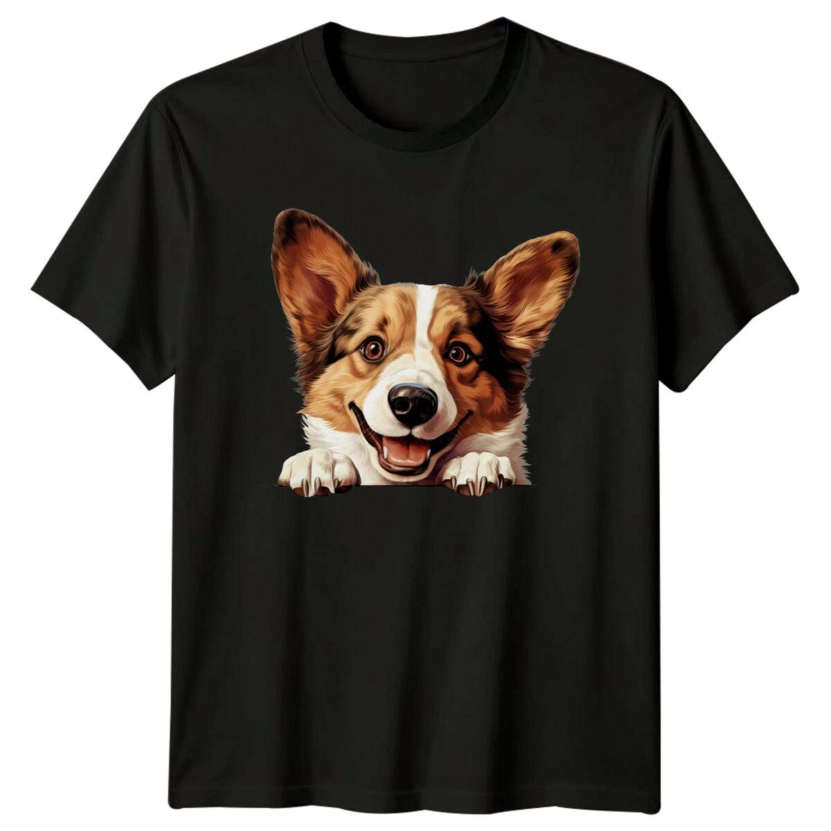 Cute Corgi Peekaboo Dog T-Shirt, Welsh Corgi Puppy Tee L
