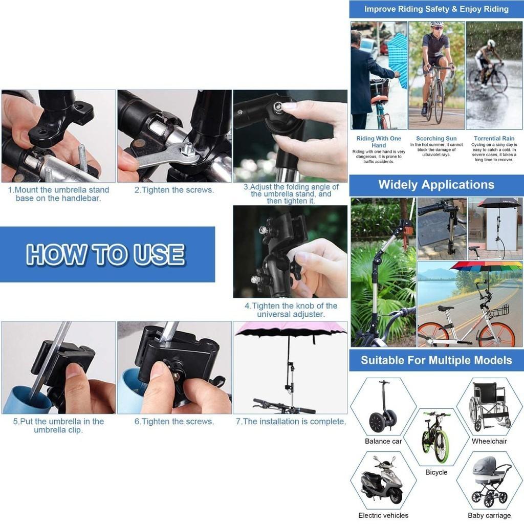 Adjustable Stainless Steel Bicycle Umbrella Stand With Anti-dropping Cap For Rain And Sun Protection