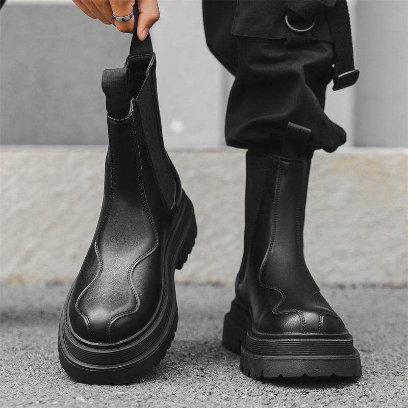 big size men fashion party nightclub high chelsea boots designer autumn winter shoes cowboy original leather boot platform botas