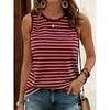 3D Women's Wine Red White Bottom Horizontal Stripe O Neck Printed Tank Top Loose and Versatile Daily Outwear