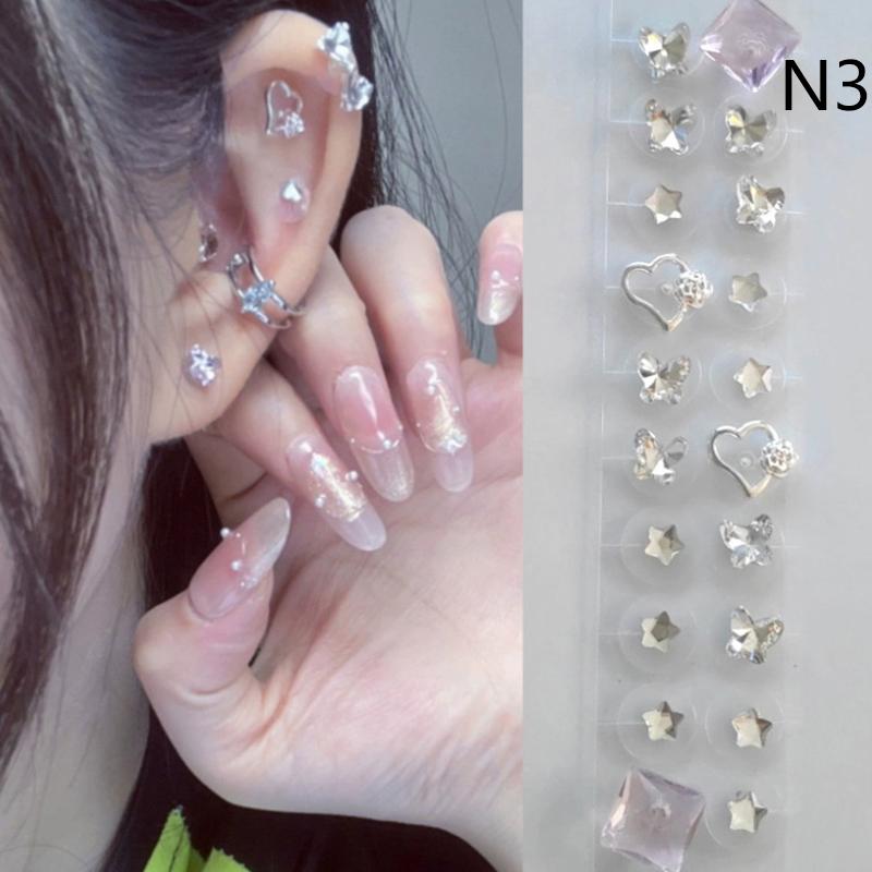 20 Patches Heart Butterfly Bow Rhinestone Ear Point Stickers Ear Pressure Stick Acupuncture Magnetic Beads Auricular Ear Sticker