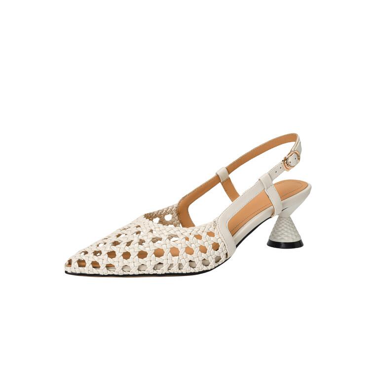 Fashion NEW Summer Women Sandals Fashion Shoes for Women Pointed Toe Strange Heel Shoes Cover Toe Slingback Sandals Weave Handmade Shoes