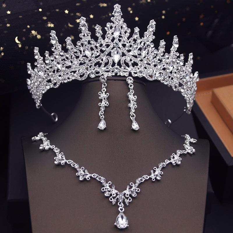 Green Crown Bridal Jewelry Sets for Women Choker Necklace Sets With Tiaras Wedding Dress Prom Bride Jewelry Accessories