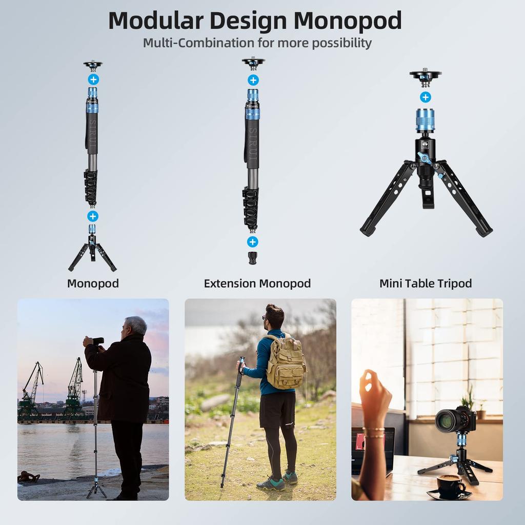 SIRUI Carbon Fiber Monopod with Professional Lightweight Travel Monopod for DSLR Maximum Load of 22 Panoramic 5 Quick Release Plate P-325FL Legs,