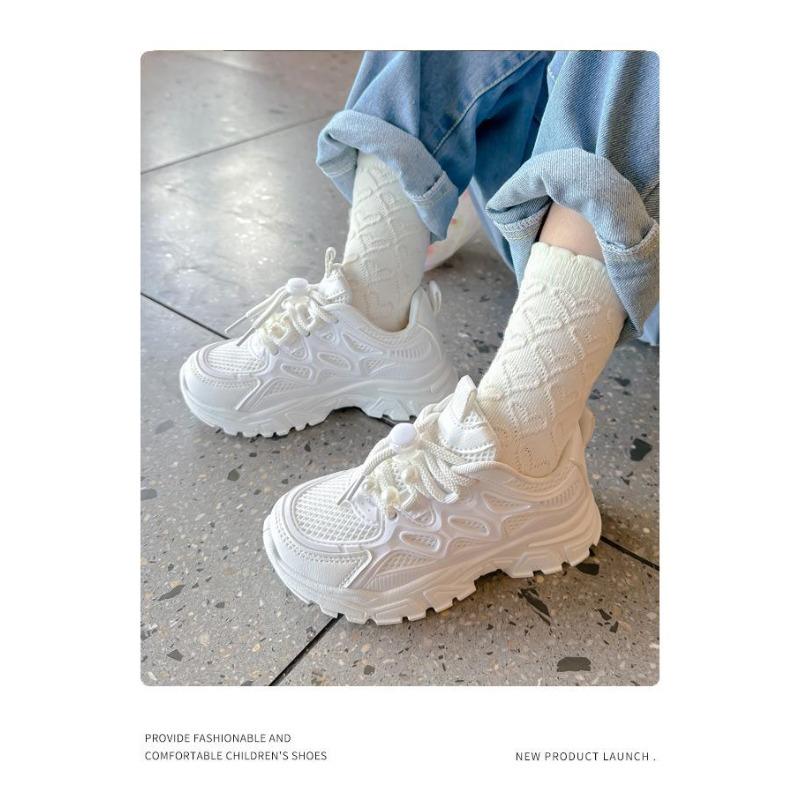 2024 Girls' Breathable White Dad Sneakers – Trendy Spring & Autumn Fashion Sports Shoes