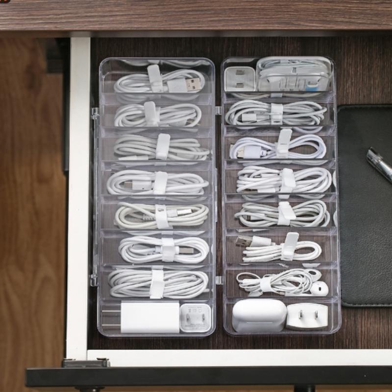 Transparent Data Cable Organizer Case Classification Dustproof Card Organizer With Lid Clutter Collection Box For Office Home