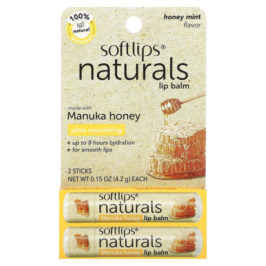 Natural Lip Balm, with Manuka Honey, Honey Mint, 2 Sticks, 4.2G (0.15Oz) Each