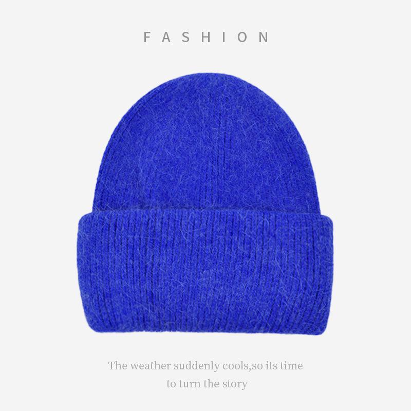 Soft Sticky Rabbit Fur Knitted Woolen Hat for Women In Winter Solid Color Warm Cover Head Showing Small Face Hats & Caps (women’s)