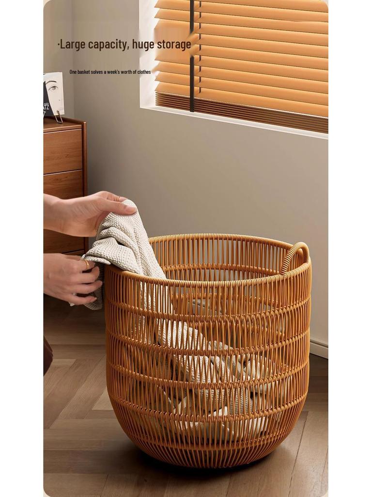Waterproof Rattan-Style Large Laundry Hamper with Storage