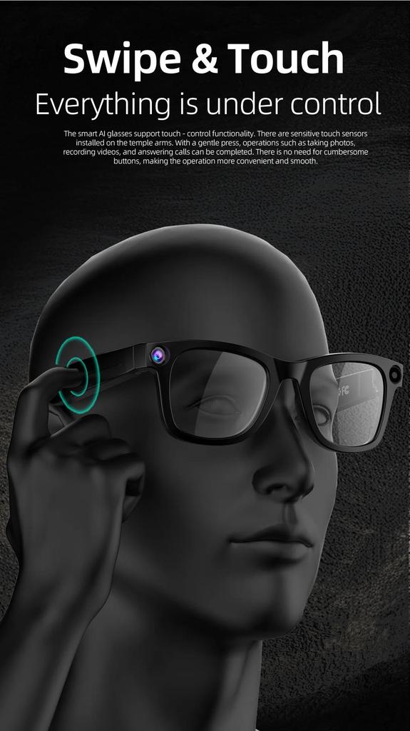 ERVPES G300 AI Smart Glasses 800MP HD Camera Bluetooth Call Voice Assistant Control Smart Glasses