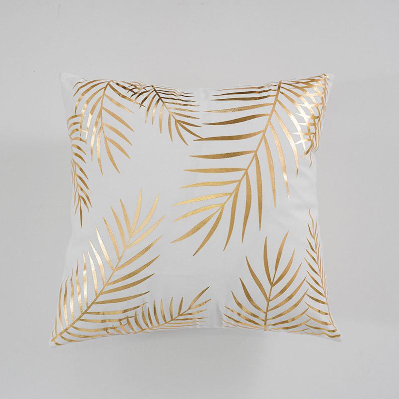 Short Plush Golden Leaf Sofa Cushion Cover, Retro Light Luxury Living Room Bedside Pillow Cover, Hot Stamping Pillow Cover