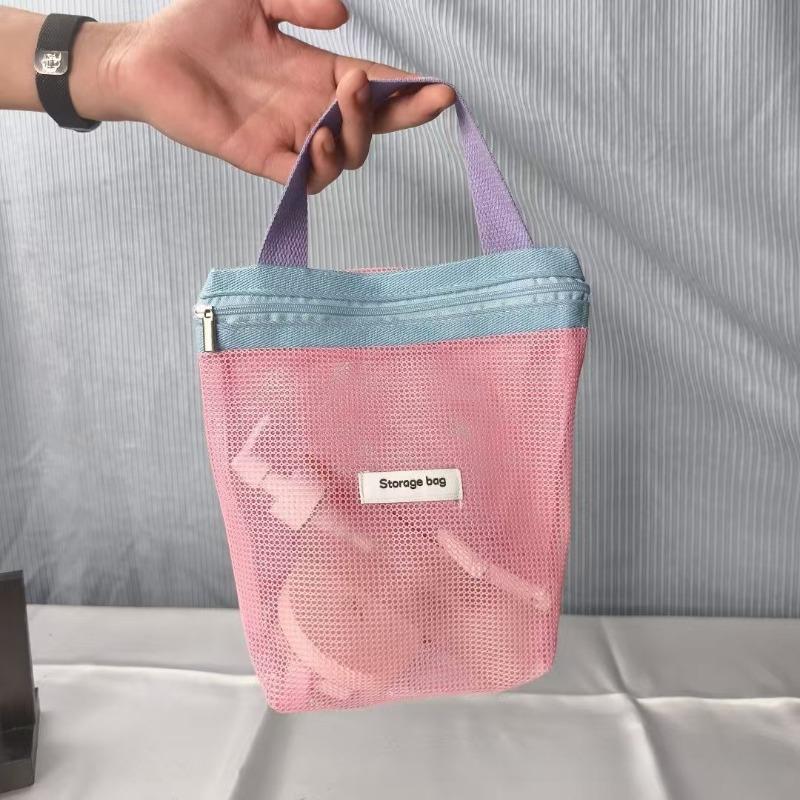 The New Simple Macaron Color Mesh Storage Bag  Large-capacity Drain Wash Bag  Travel Swimming Bag  Beach Bag