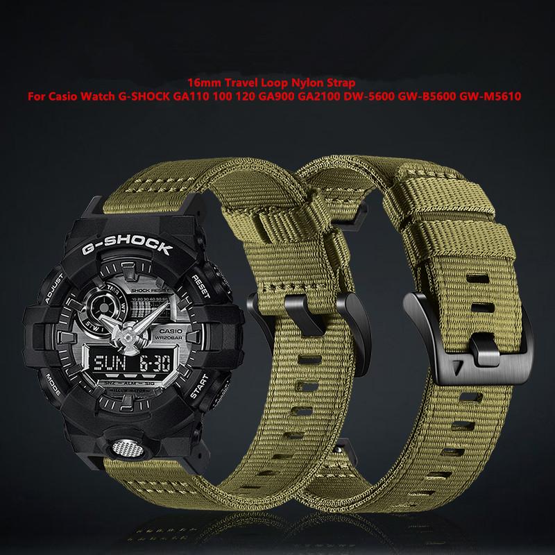 16mm Travel Loop Nylonarmband für Casio Uhr G-SHOCK GA110 100 120 GA900 GA2100 DW-5600 GW-B5600 GW-M5610 Sportband Zubehör