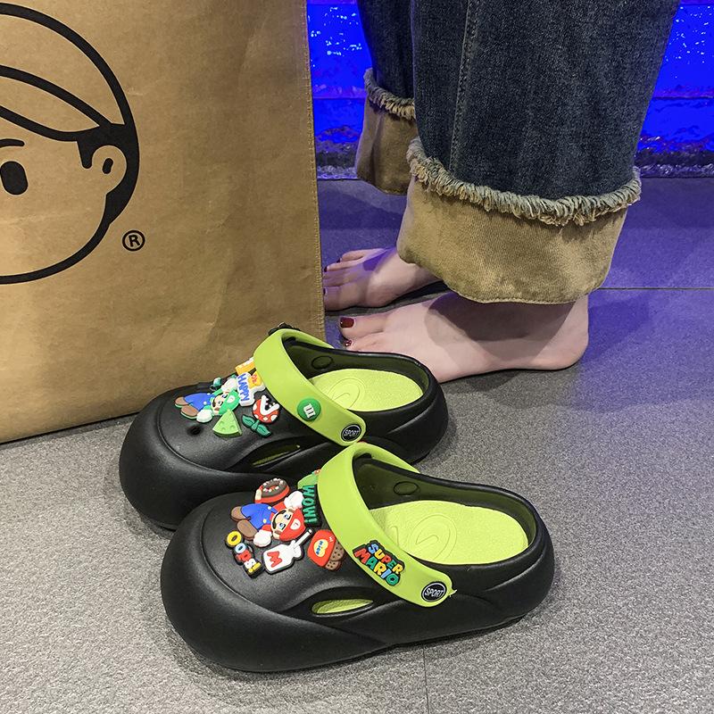 

Thick-soled hole shoes women s summer outer wear bag head sandals cute sandals popular office 40-41 чёрный