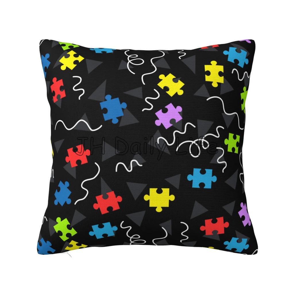 Autism Awareness Colorful Puzzle Piece Cushion Cover Pillow Case Home Office Car Decor Soft Bed Sofa Pillowcase Pillow Cover