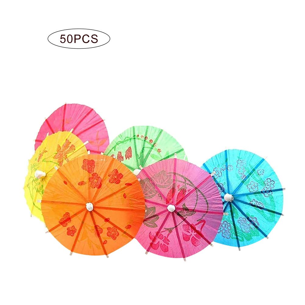 50pcs Cocktail Drink Picks Disposable Fruit Bamboo Toothpick Dessert Cake Decor Paper Parasols Hawaiian Party Wedding Supplies