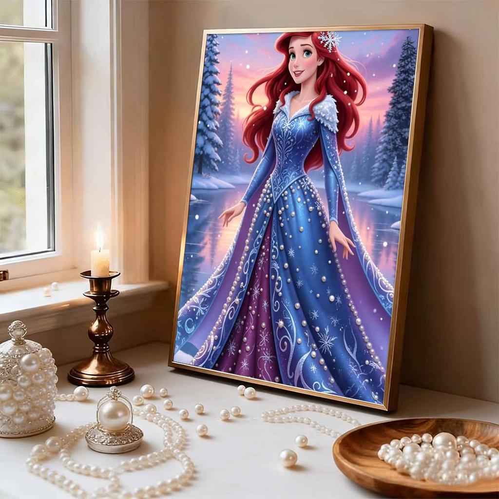 Snowy Forest Snowflake Ariel New Pearl-Inlaid Frameless Art | Handmade Pearl Craft, Snowy Lake Forest Theme, For Icy Romantic Decor
