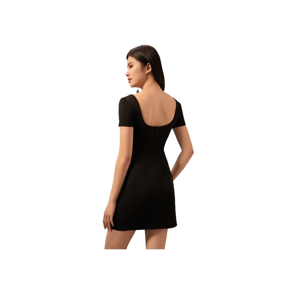 Calvin Klein Audrey Hepburn Style Sexy U-Neck Slim Fit Short Sleeve Dress Women Dresses Space-Black J223961