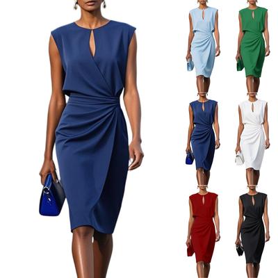 Women's Fashion Vintage Cross-Knot Round Neck Lace-Up Fitted Dress