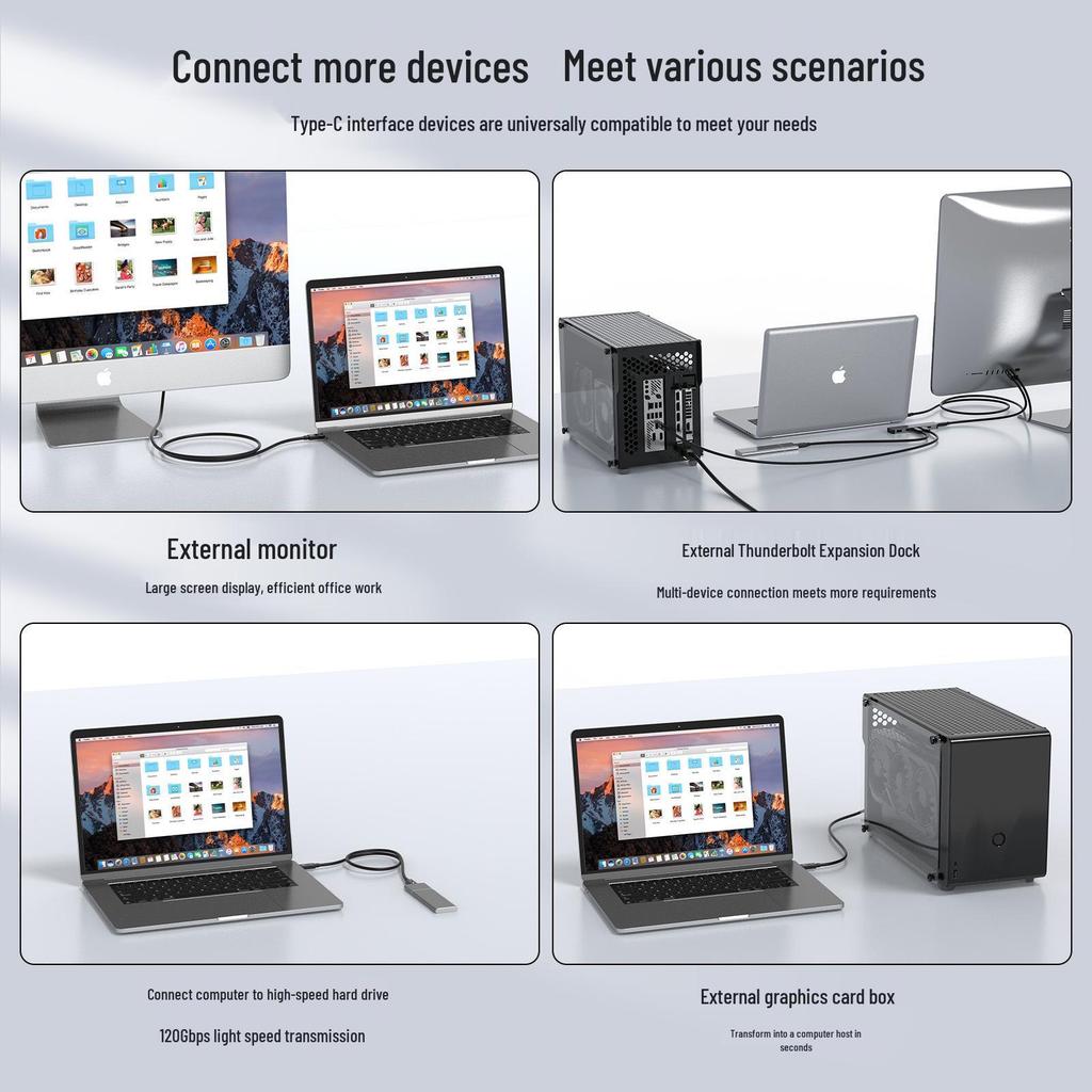 Thunderbolt 4 Data Cable Type-C Male to Male, 40Gbps High-Speed, PD240W Charging, 8K Mirroring