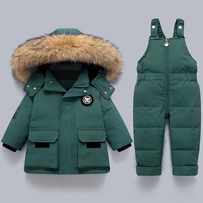 Outdoor Winter Warm Down Jackets Boys Thicken Jumpsuit Parka Overalls Baby Toddler Girl Clothes Kids Snowsuit Children Clothing Set Two-piece Set