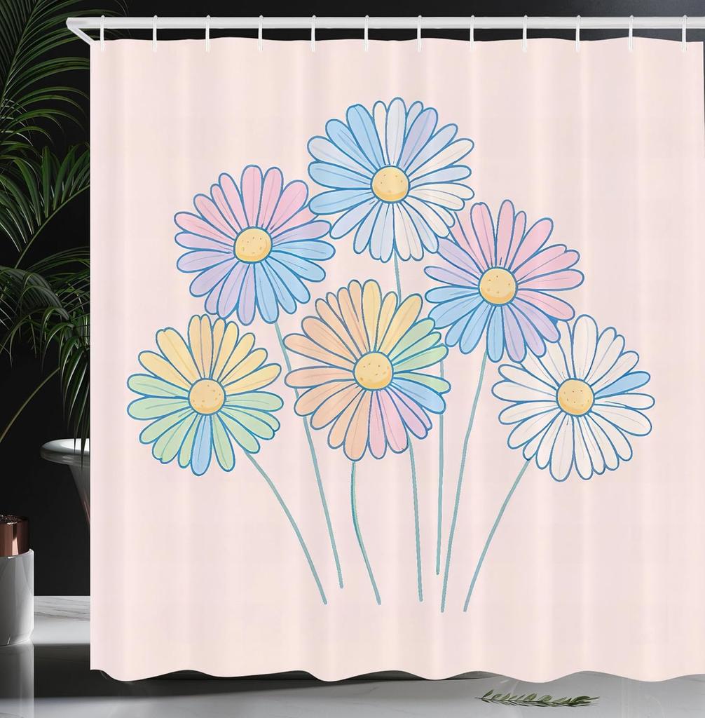 Colorful Shower Curtain, Oriental Boho Flourishing Mandala Flower and Aquarelle Look Hues Print, Cloth Fabric Bathroom Decor Set
