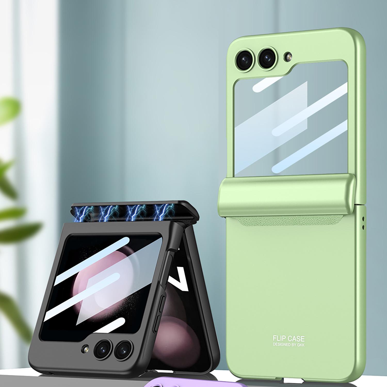 

GKK For Samsung Galaxy Z Flip5 5G PC Phone Case Magnetic Hinge Protection Cover with Tempered Glass Small Screen Film Purple