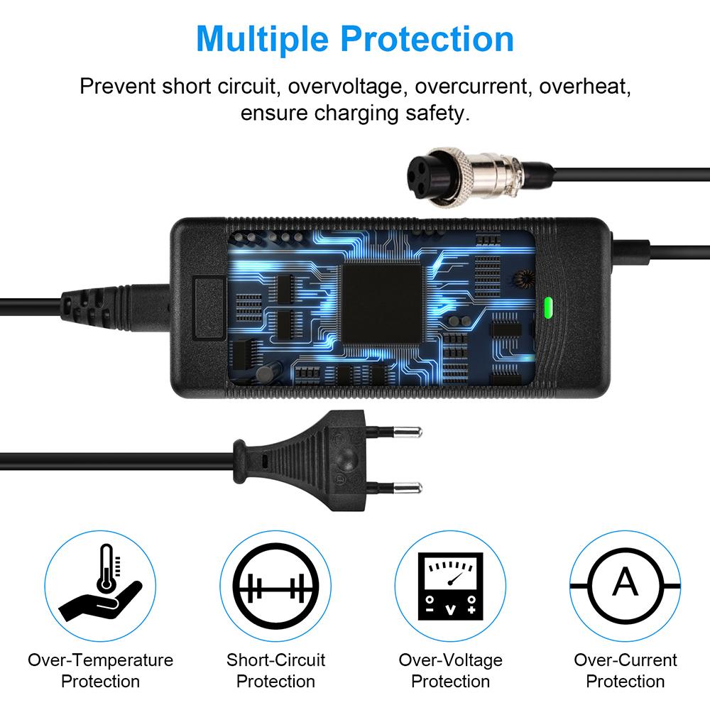 67.2V 2A Charger 16S Li-ion Battery 110V-240V 60V Charger Output 2A for 60V Lithium Health Care 59.2V GX16 3-Prong Plug Jack