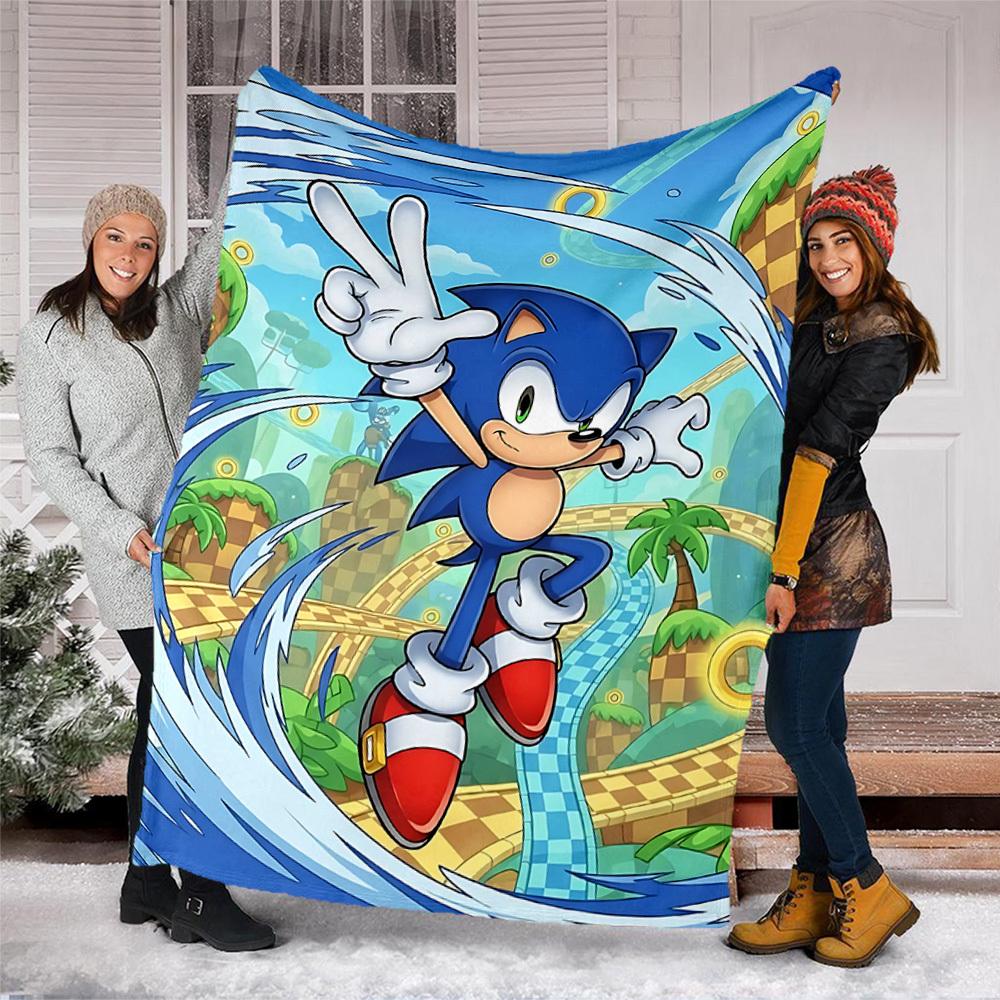 1pc Sonic, Speed Outdoor Personalized Flannel Blanket, Soft, Lightweight Personalized Flannel Blanket, Digital Printing,
