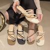 2024 foreign trade summer new European and American style one-word sleeve toe women's large size thick high heel square head sandals