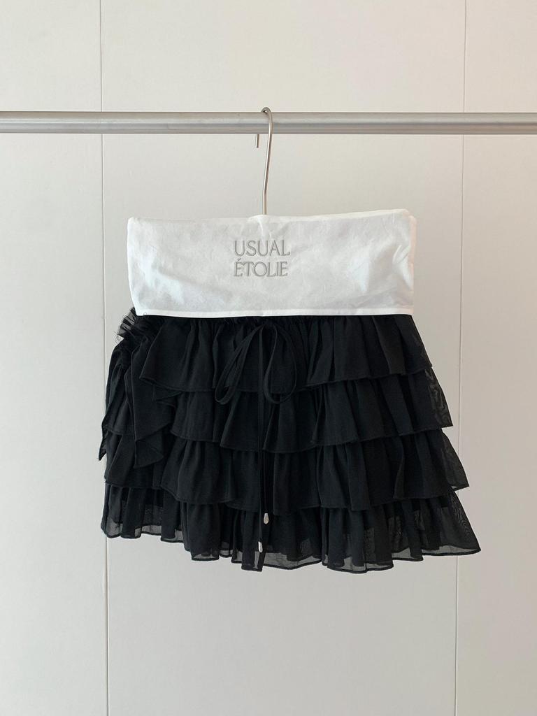 Qiumeng DT ETOLIE Korean Style White Women's Elastic Waist Puffy Casual Short Skirt