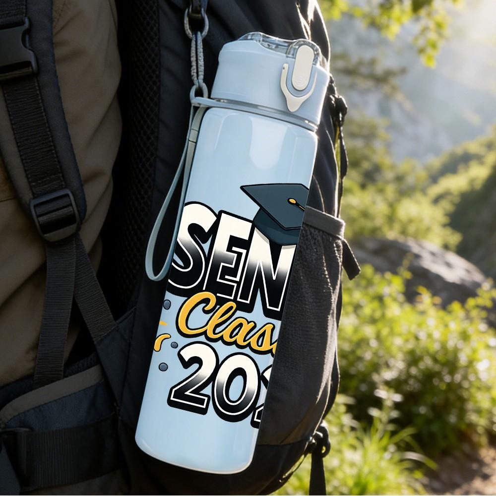 1PC Senior Class Of 2026 Text Pattern 750ml Color Plastic Sports Water Bottle Leakproof Flip Straw Lid Suitable for Sports Office Home Use
