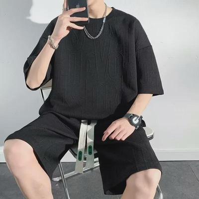 Boys' Trendy Summer Jacquard Suit: Loose-Fit T-Shirt & Shorts Set