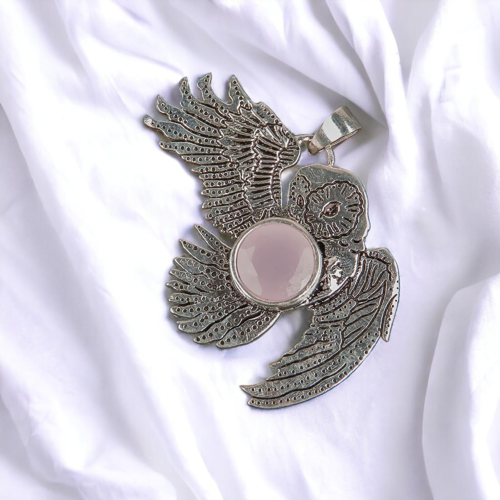 925 Sterling Silver Multi Gemstone Owl Designer Good Luck Jewelry Pendant 1.3" CP-16